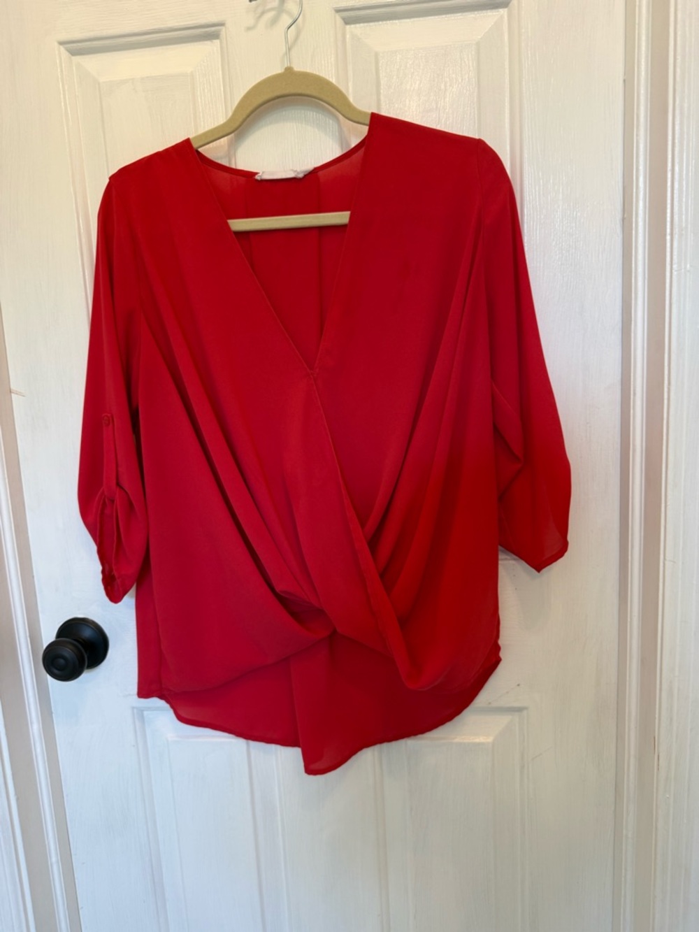 Lush Red Draped V-Neck Wrap Blouse